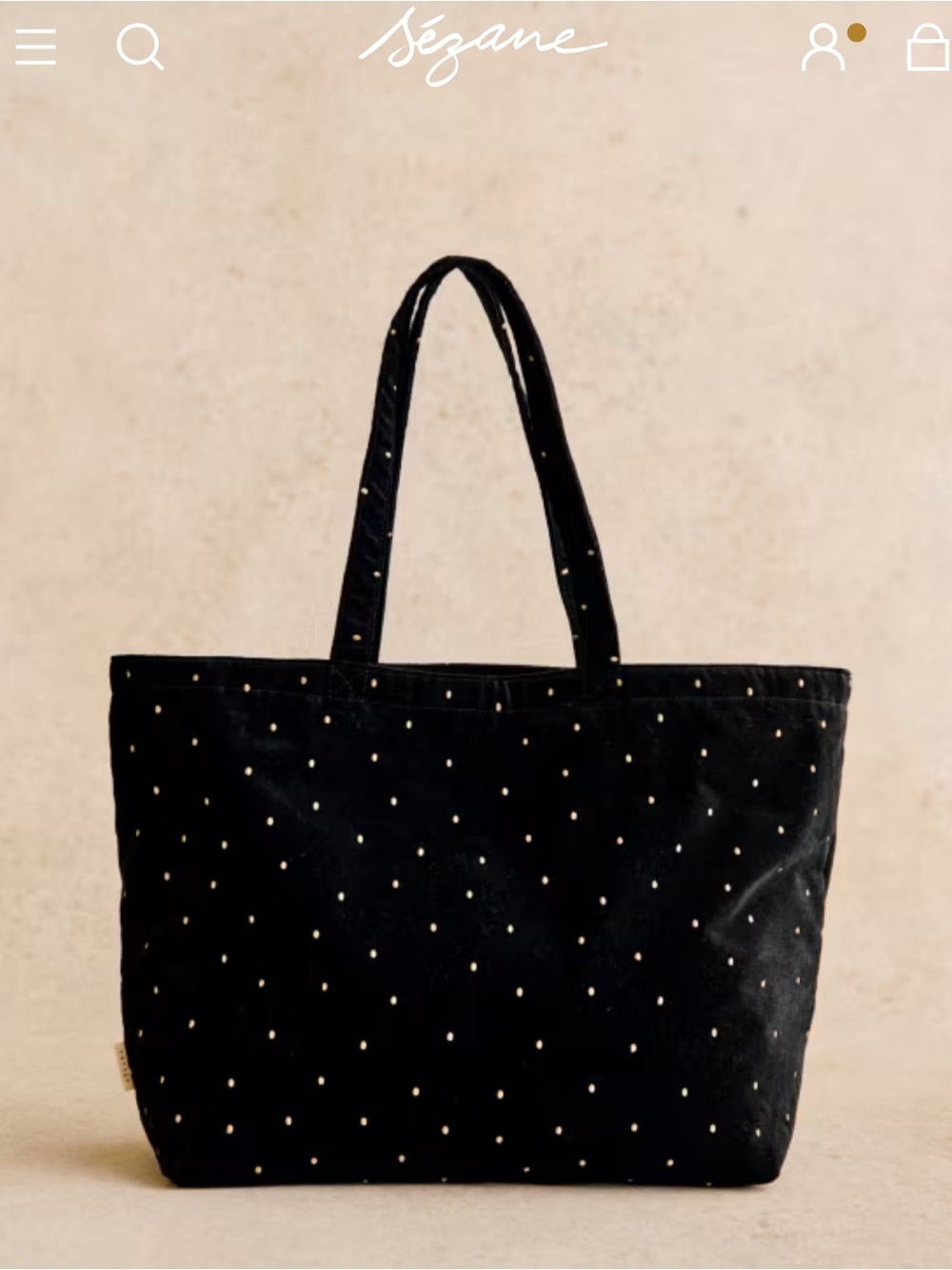 Sezane Black Tote with Gold Dot Embroidery